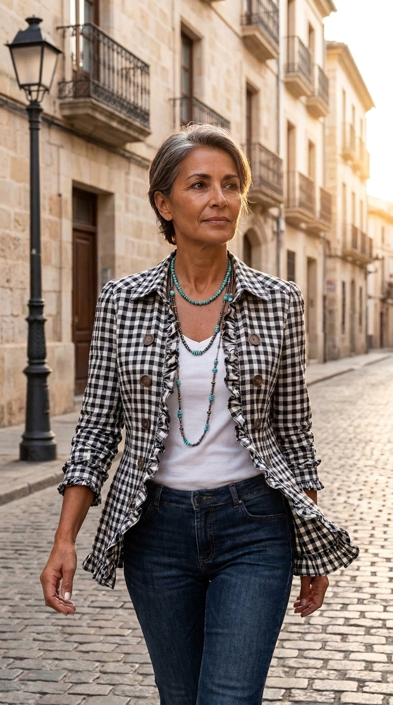 Blanca — Chaqueta Vichy con Volantes