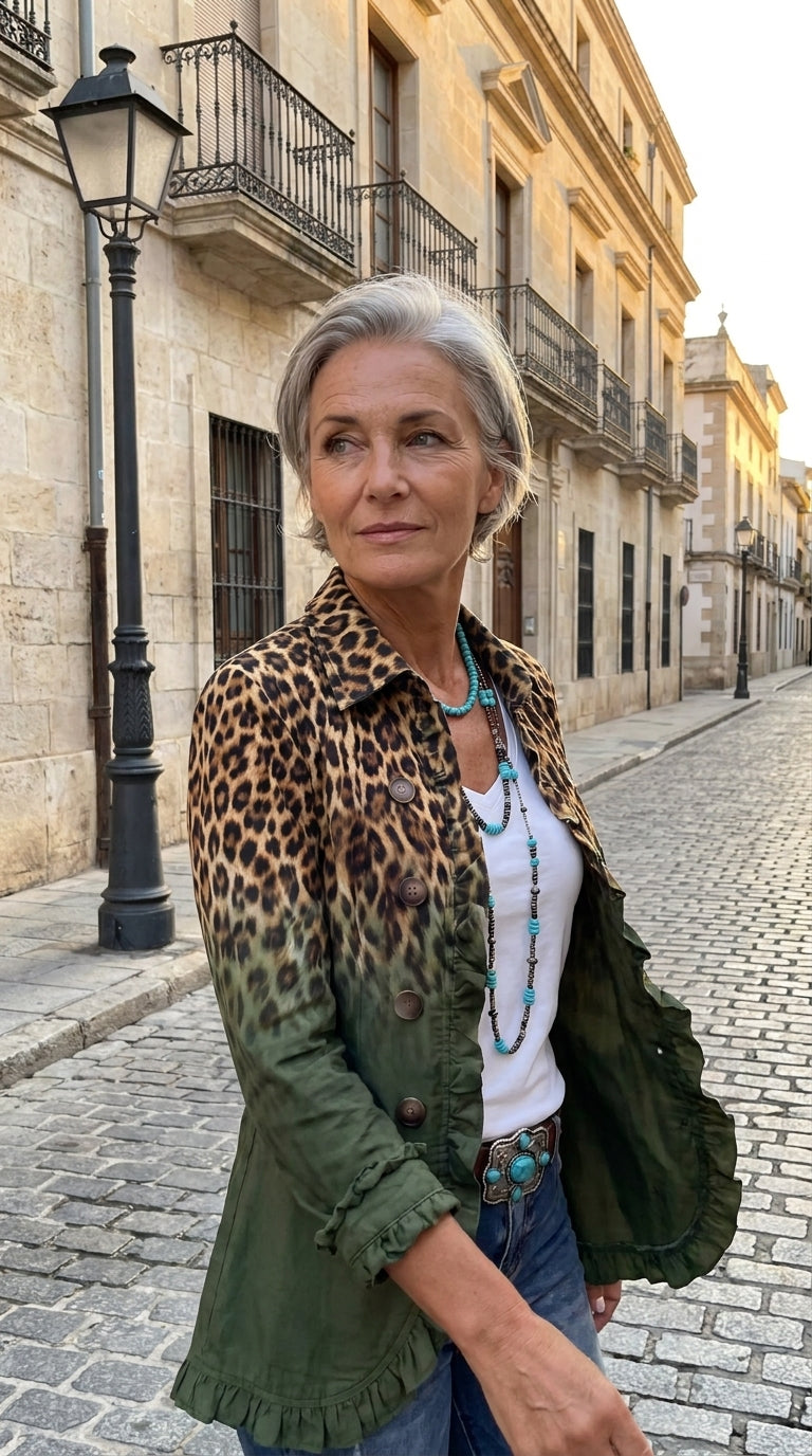 Marina — Chaqueta Boho Animal Print Degradado