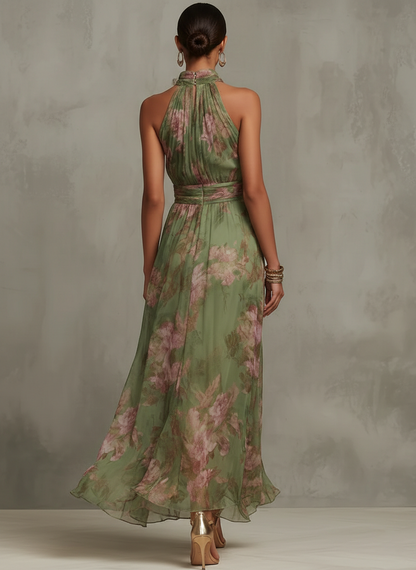 Livia | Vestido Maxi Halter Floral Elegante