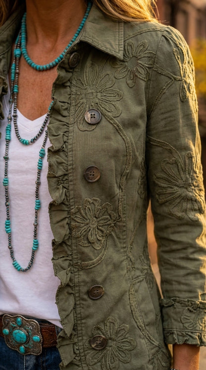 Elena — Chaqueta militar bordada con detalle floral