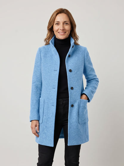 Abrigo bouclé con cuello alto – Azul claro