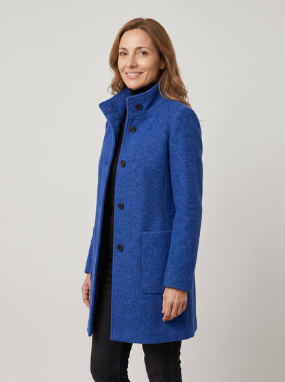 Abrigo bouclé con cuello alto – Azul oscuro