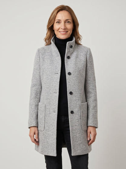 Abrigo bouclé con cuello alto – Gris