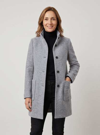 Abrigo bouclé con cuello alto – Gris