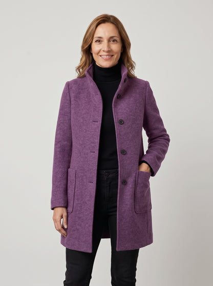 Abrigo bouclé con cuello alto – Morado