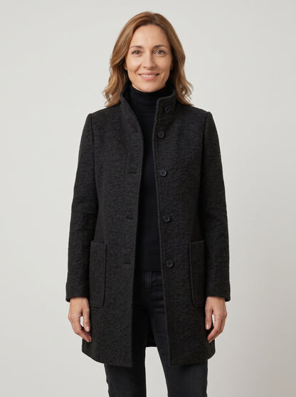 Abrigo bouclé con cuello alto – Negro