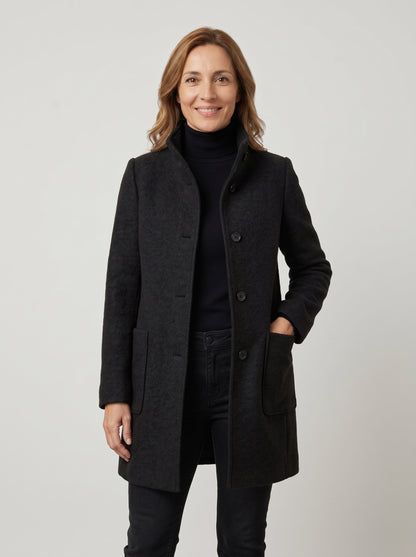Abrigo bouclé con cuello alto – Negro