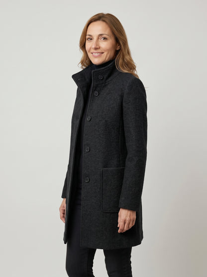 Abrigo bouclé con cuello alto – Negro