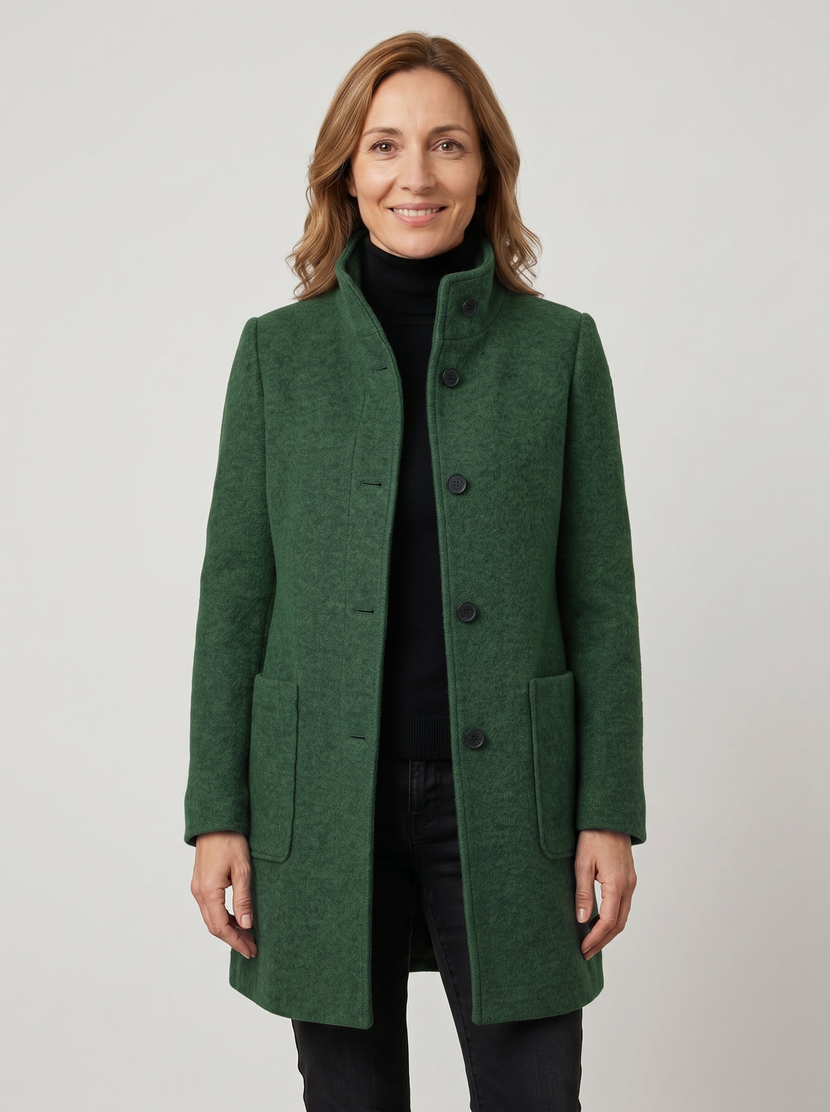 Abrigo bouclé con cuello alto – Verde