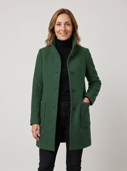 Abrigo bouclé con cuello alto – Verde