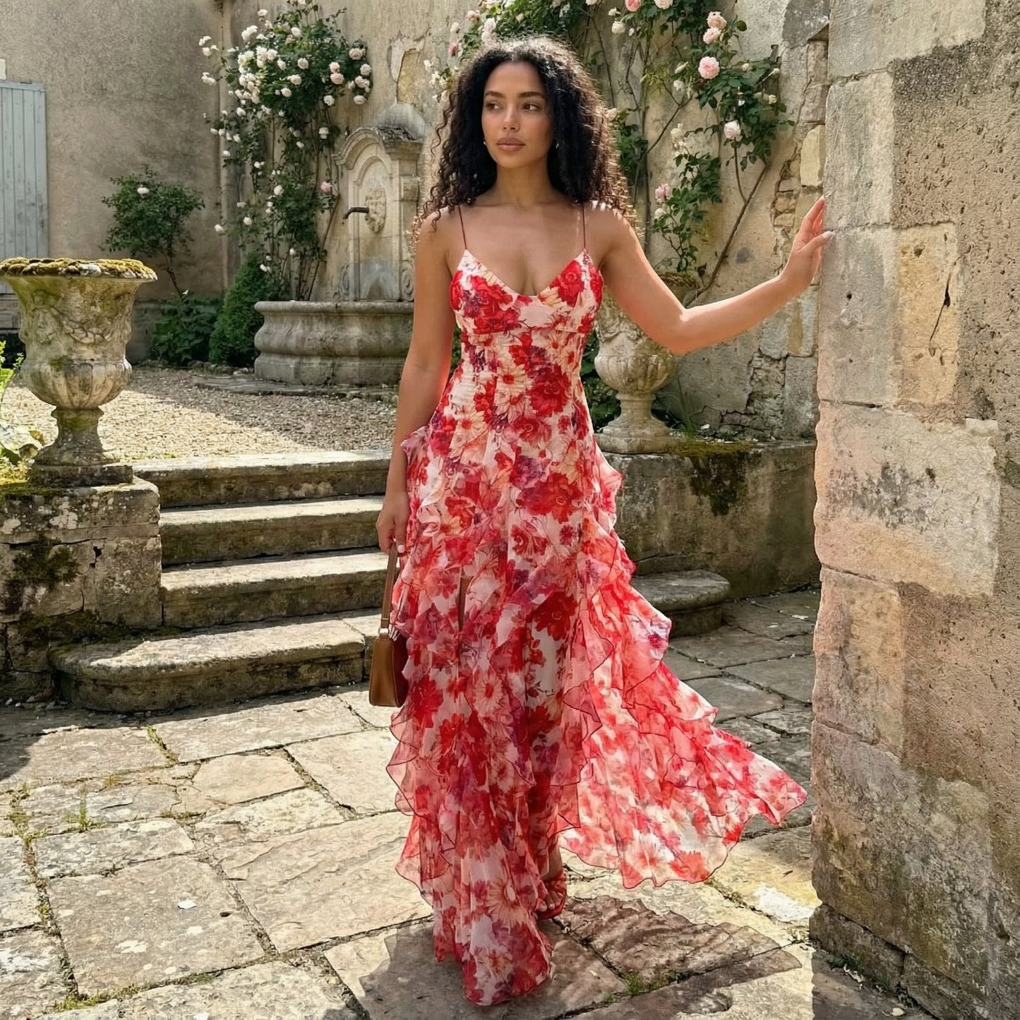 Cyranne | Vestido Largo Floral con Volantes
