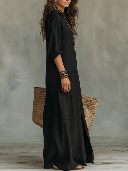 Valentina — Vestido Camisero Maxi Negro