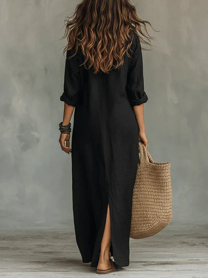 Valentina — Vestido Camisero Maxi Negro