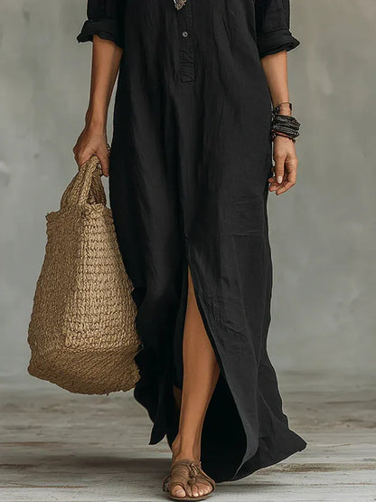 Valentina — Vestido Camisero Maxi Negro