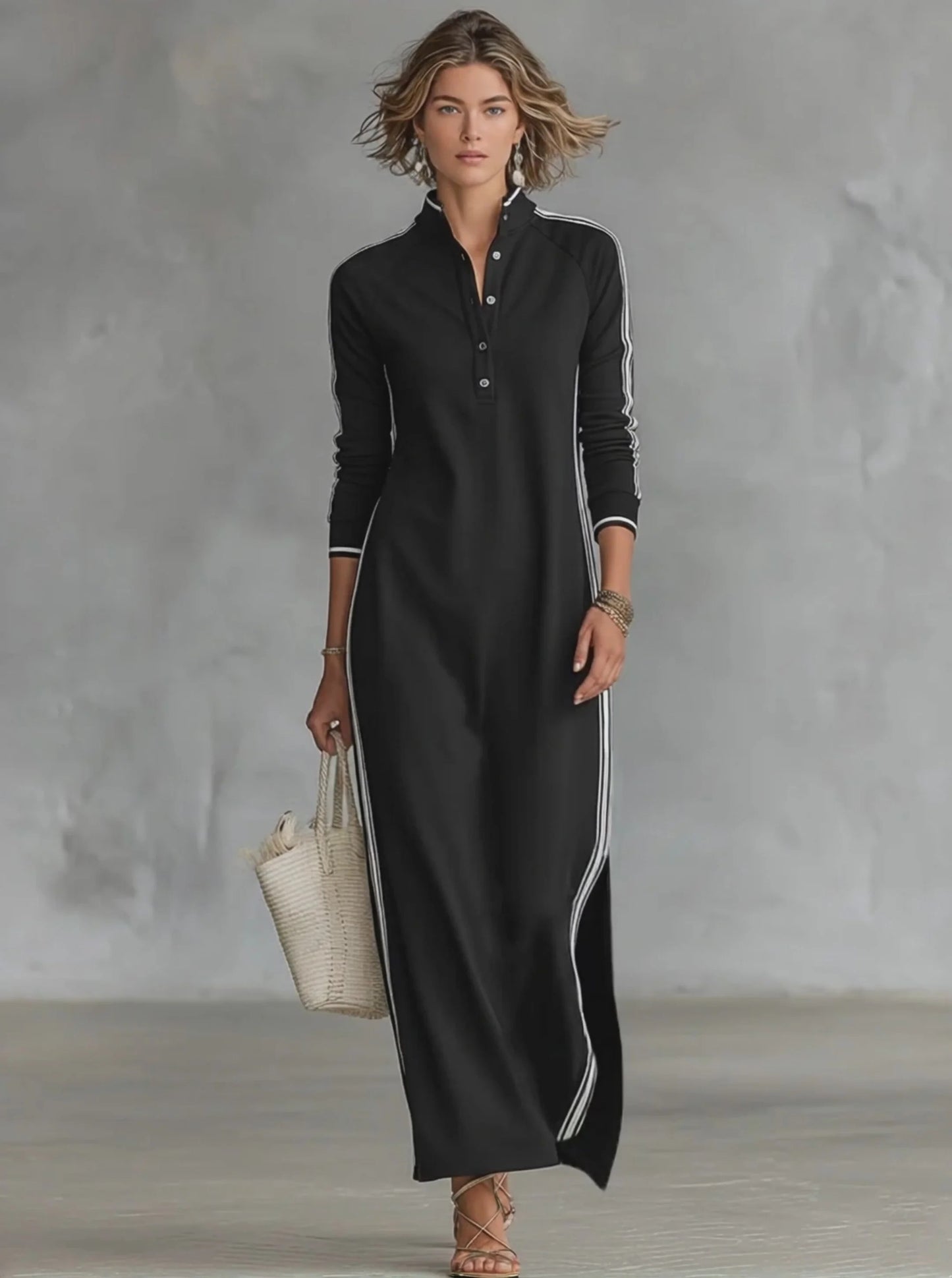 Zoe — Vestido Maxi con Ribete en Contraste