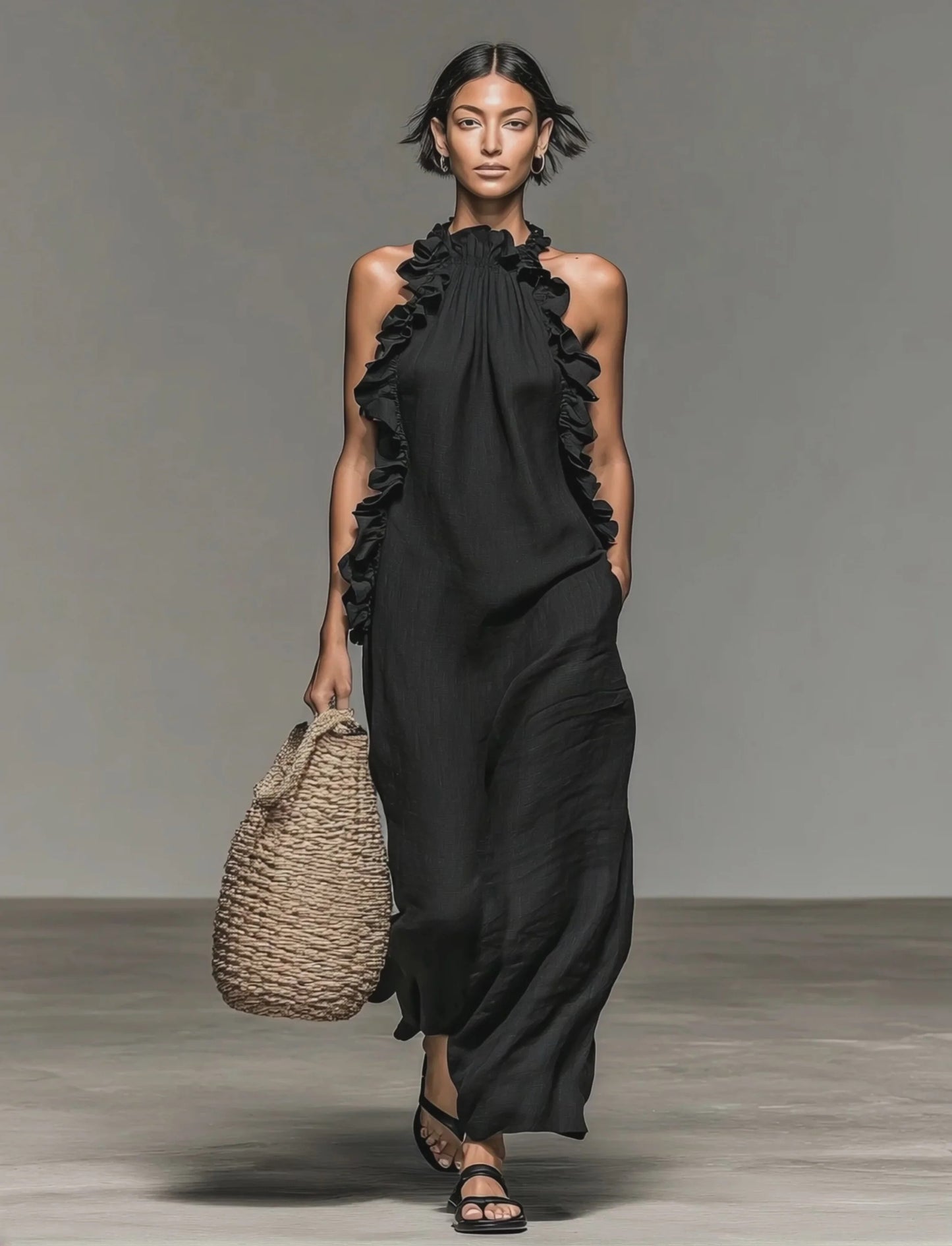 Cloe - Vestido Maxi de Lino con Volantes