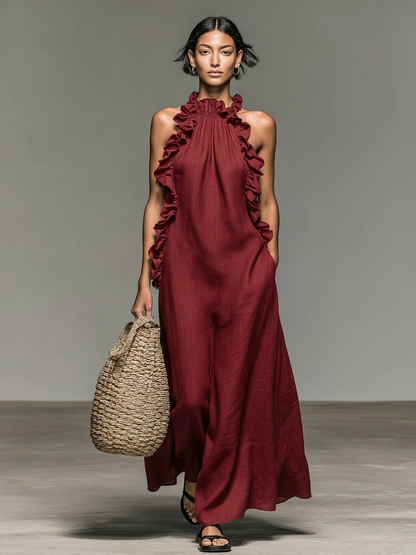 Cloe - Vestido Maxi de Lino con Volantes