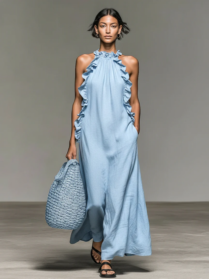 Cloe - Vestido Maxi de Lino con Volantes