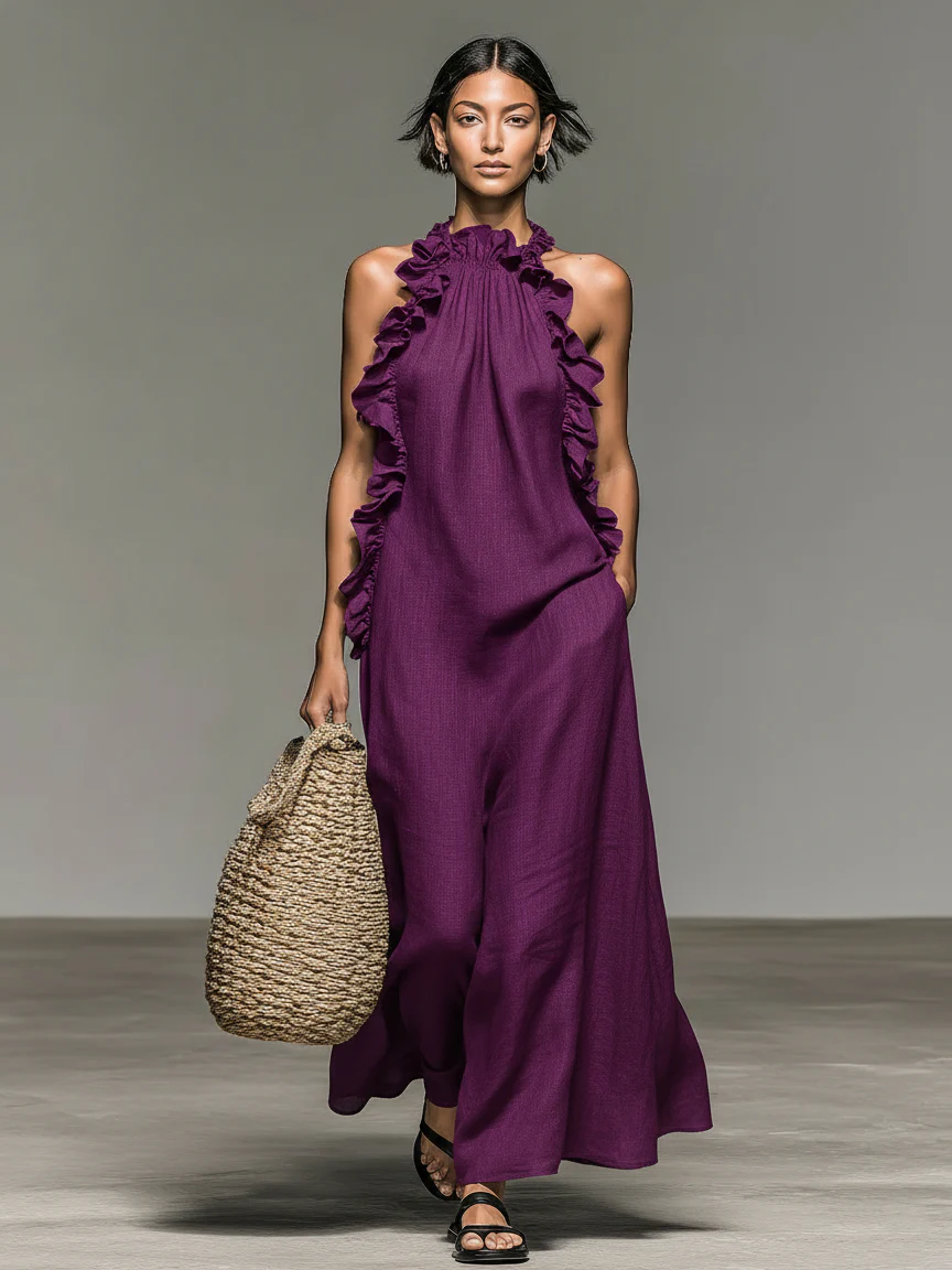 Cloe - Vestido Maxi de Lino con Volantes