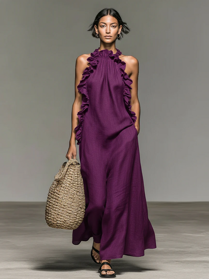 Cloe - Vestido Maxi de Lino con Volantes
