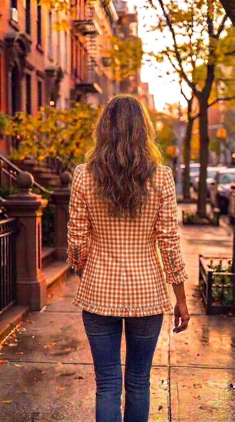 Amelia — Chaqueta vichy verde con volantes