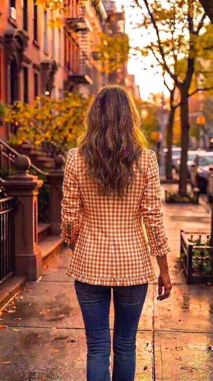 Amelia — Chaqueta vichy verde con volantes